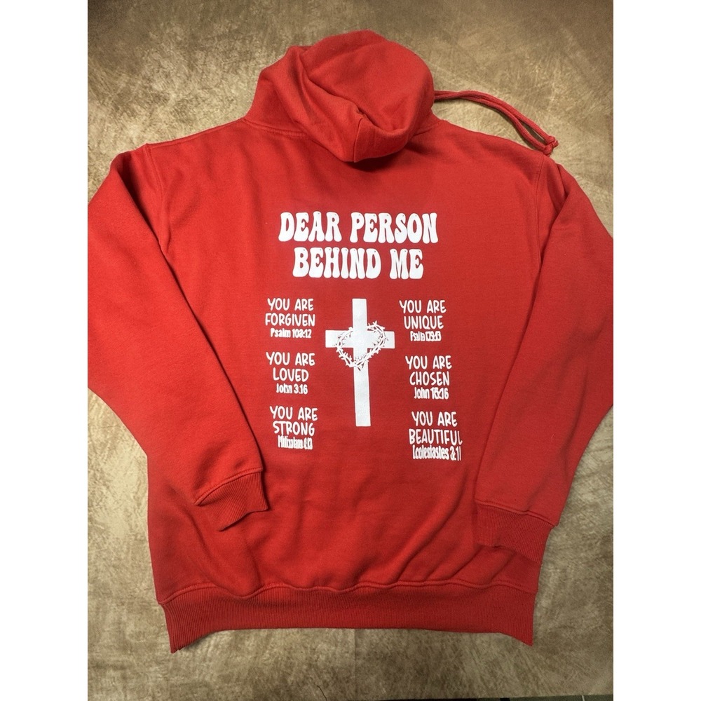 Religious God Lord Dear Person Behind Me Loved Forgiven Strong Red Hoodie 2XL